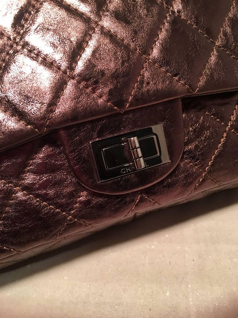 Women's Chanel Bronze Quilted Distressed Leather 2.55 Double Flap Classic Reissue 