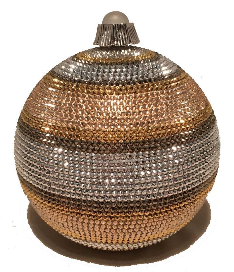 Brown Judith Leiber Swarovski Crystal Striped Ball Minaudiere Evening Bag