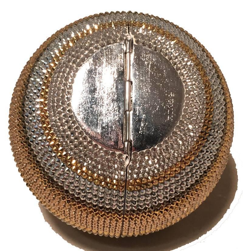 Judith Leiber Swarovski Crystal Striped Ball Minaudiere Evening Bag In Excellent Condition In Philadelphia, PA