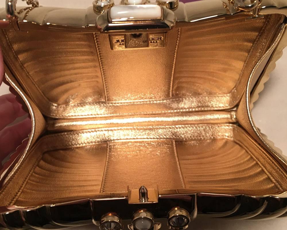 Women's Judith Leiber Vintage Gold Box Clutch with Pearl Details