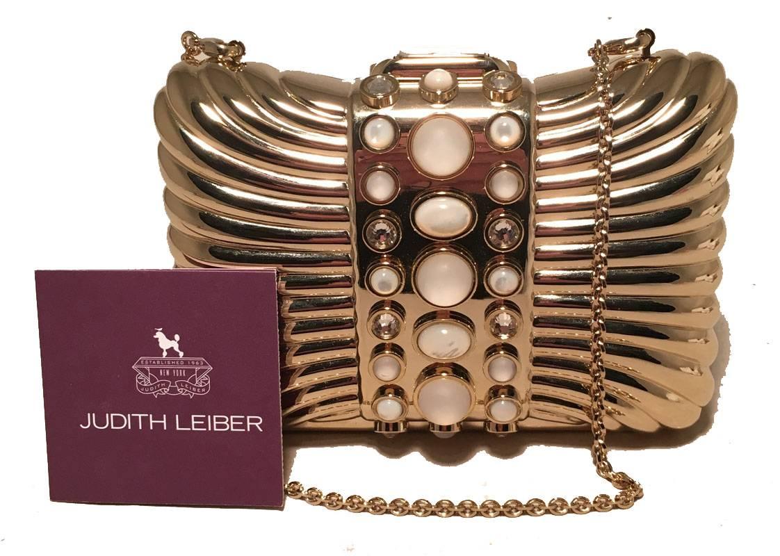 Judith Leiber Vintage Gold Box Clutch with Pearl Details 2