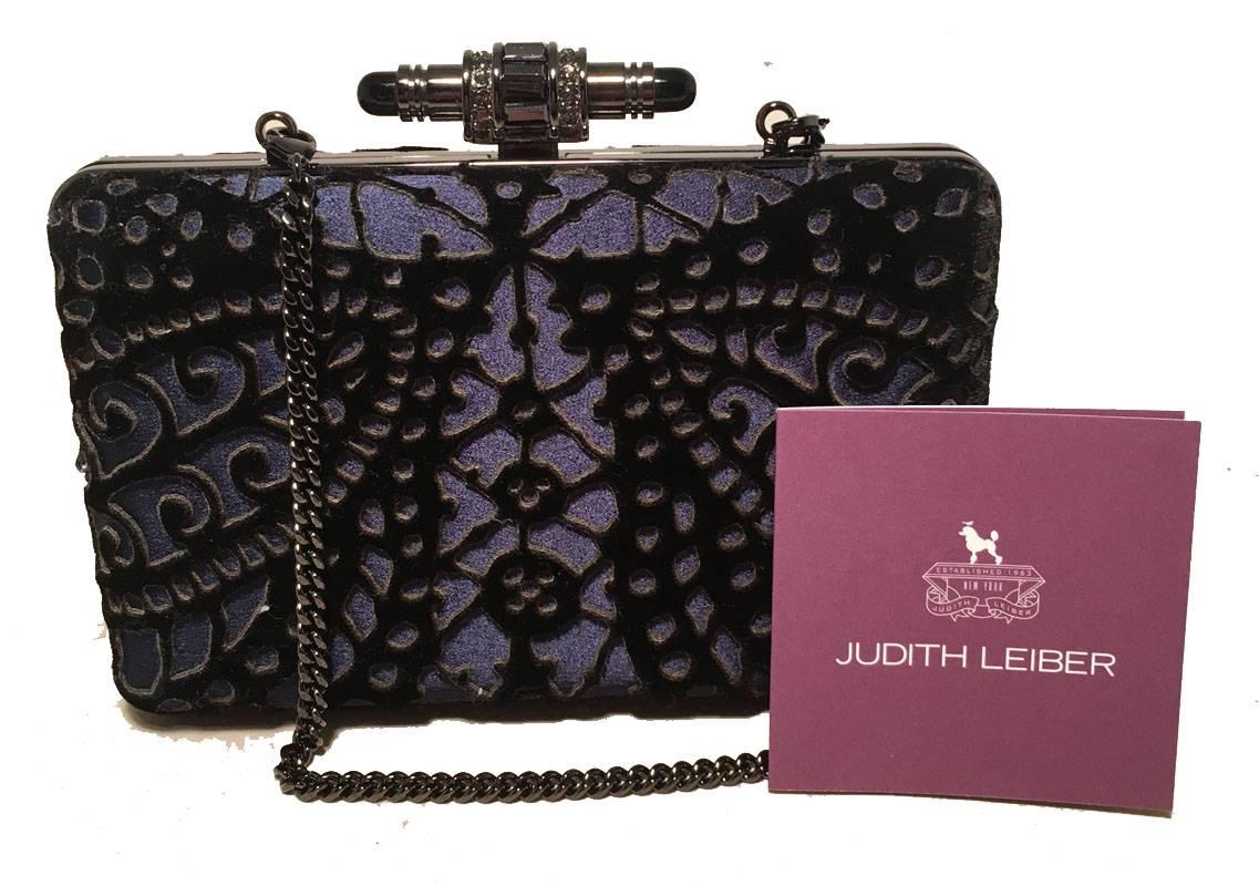 Judith Leiber Navy Blue Black Velvet Cut Out Evening Bag Clutch 1
