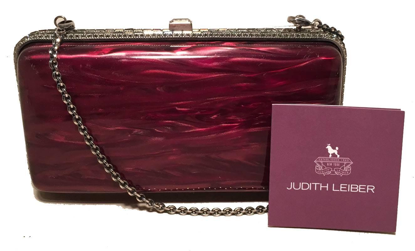 Judith Leiber Maroon Pearlized Box Clutch with Crystals 2