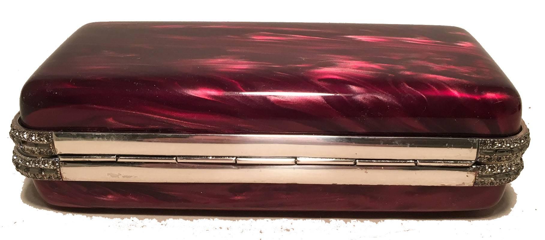 Black Judith Leiber Maroon Pearlized Box Clutch with Crystals