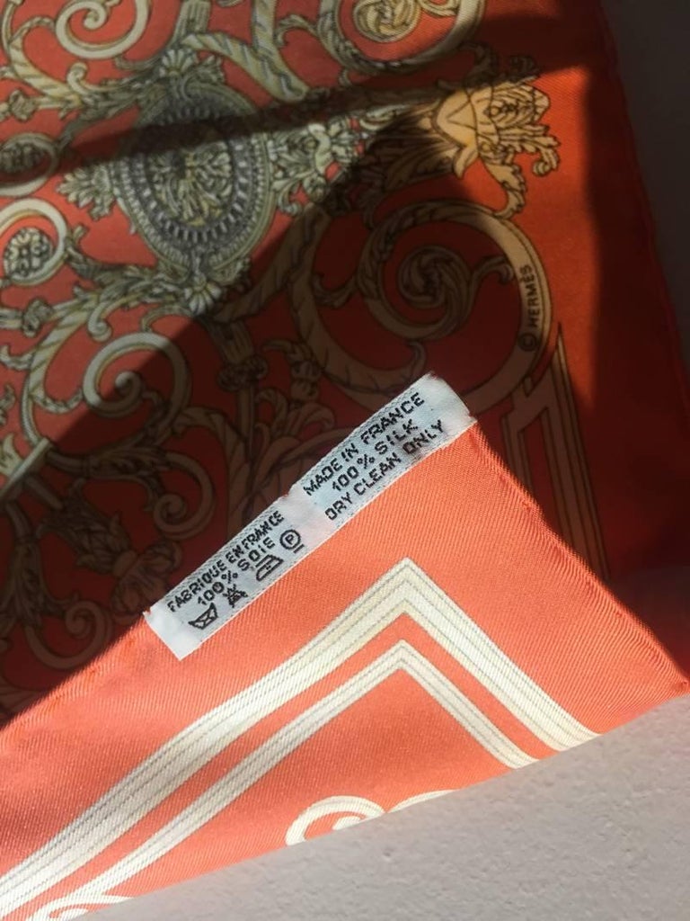 Hermes Vintage Coral and Gold Les Tuileries Silk Pocket Square ...
