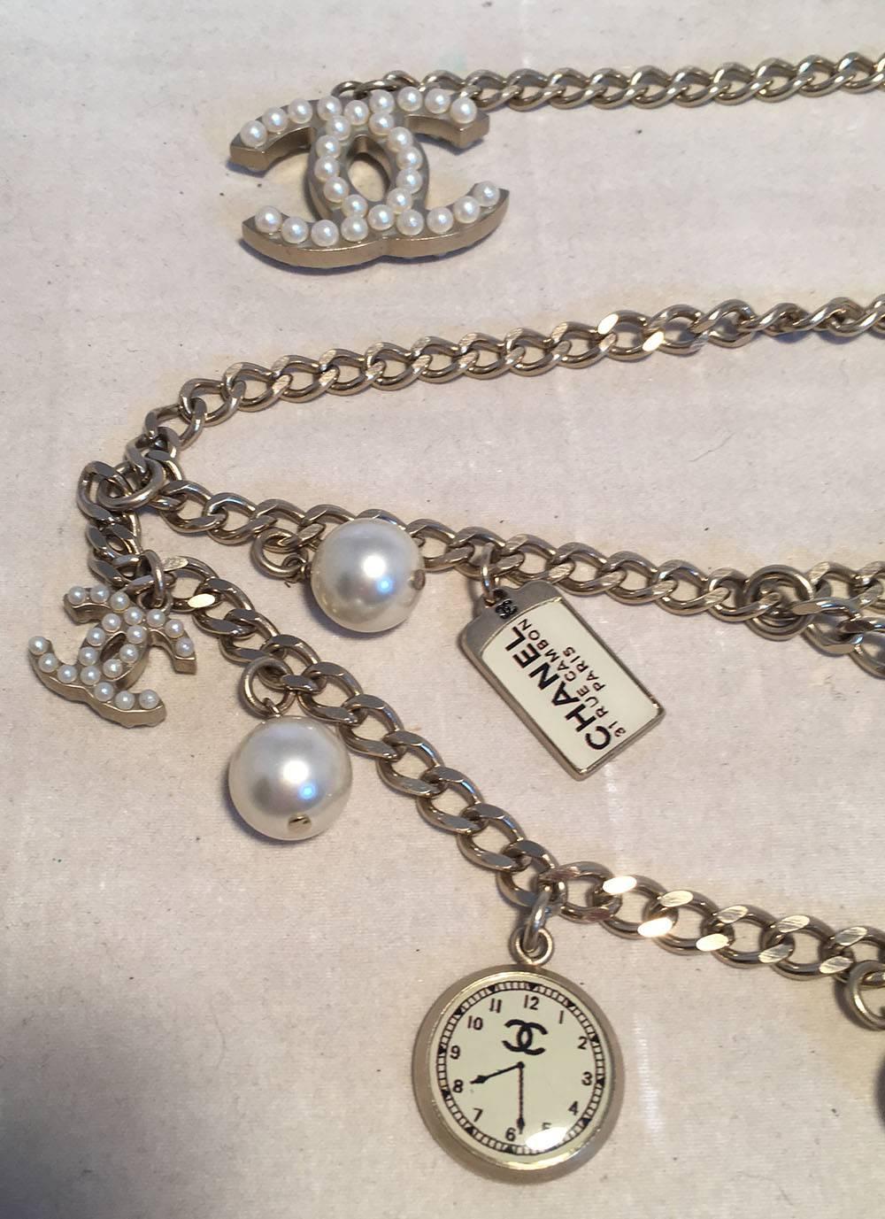 Women's Chanel Silver Chain Multi Strand Charm Belt Necklace-RARE