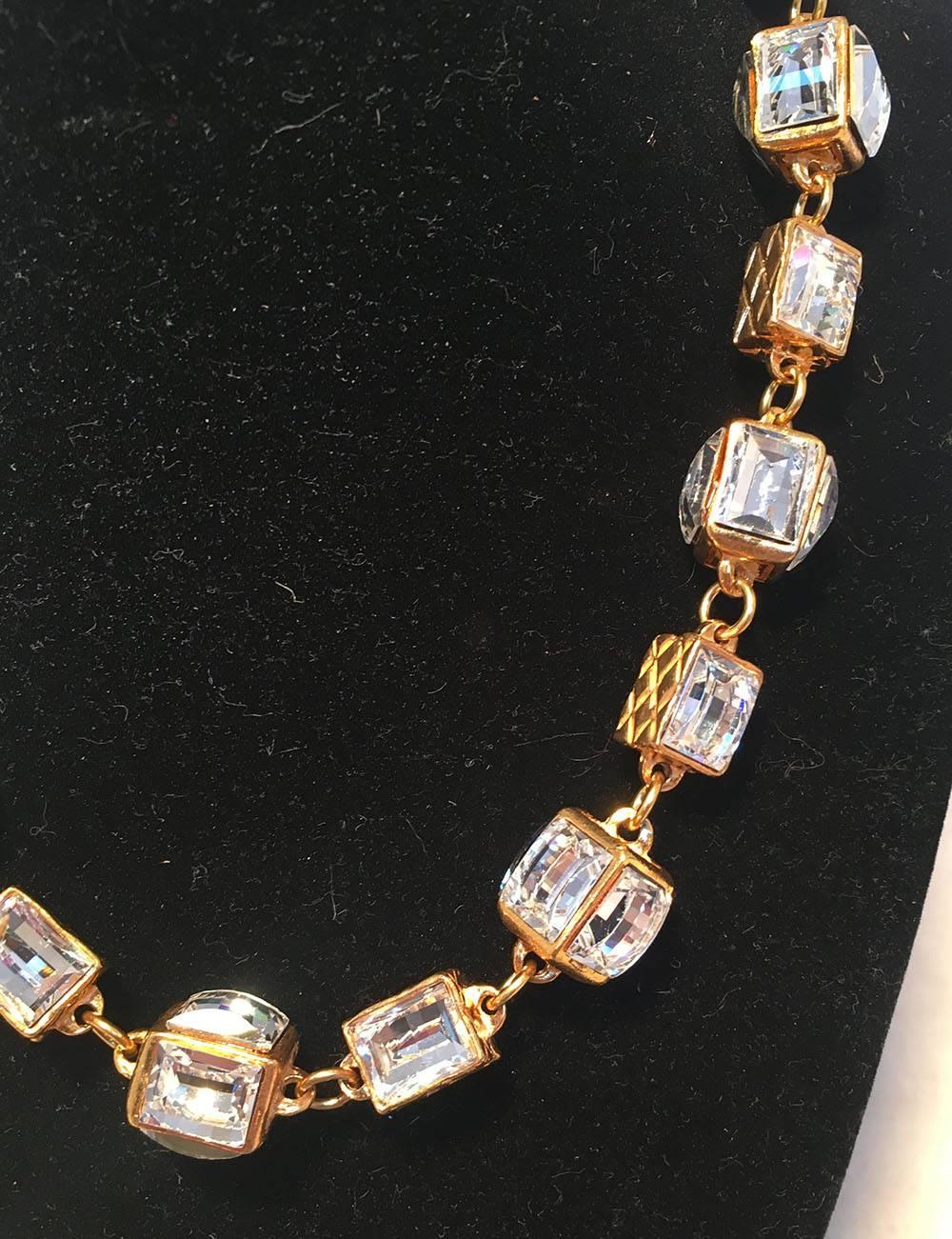 STUNNING Chanel gold crystal square beaded choker in excellent condition. Square beads featuring clear crystals on various sides in 2 different sizes. Smaller size is about 3/8