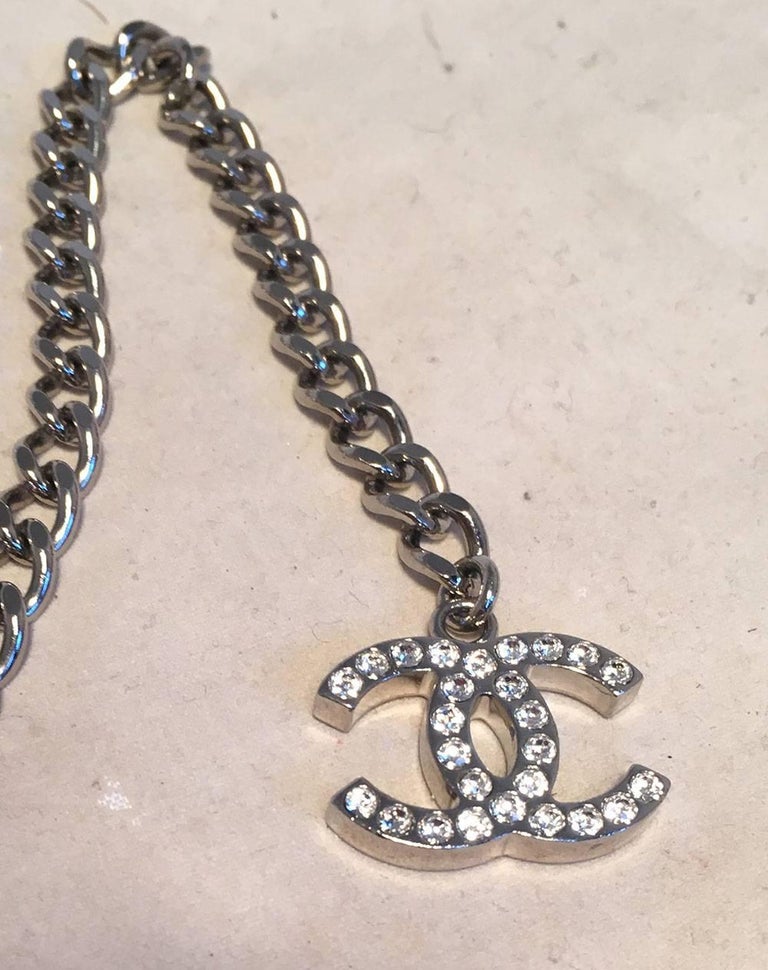 Chanel Silver Chain Rhinestone Camellia Flower Belt Necklace For Sale ...