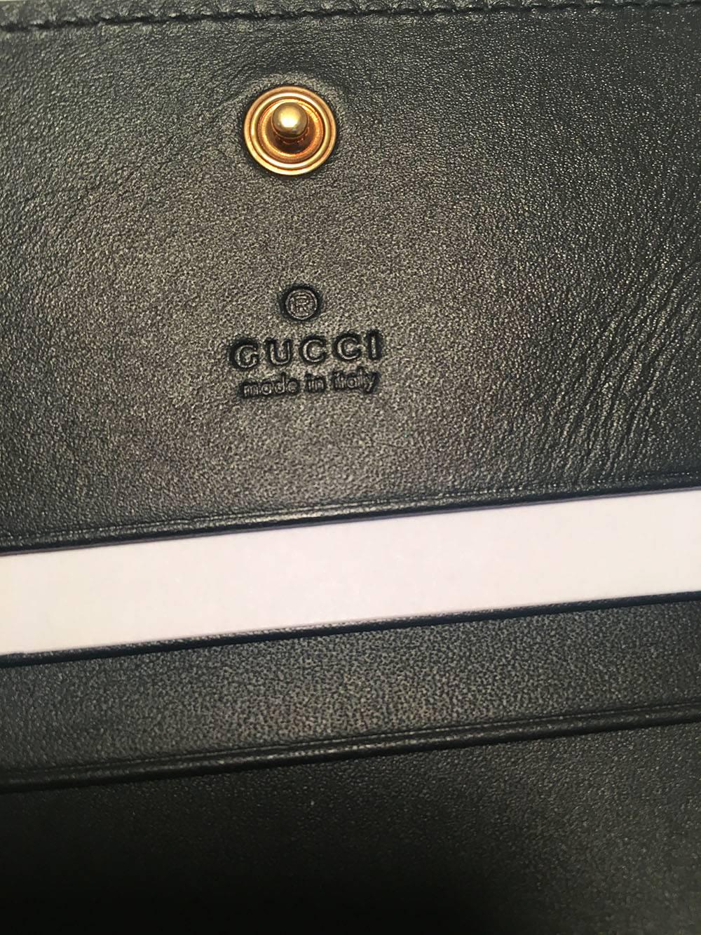 NWOT Gucci Small Navy and Cream Striped Leather Embellished Bee Wallet 2