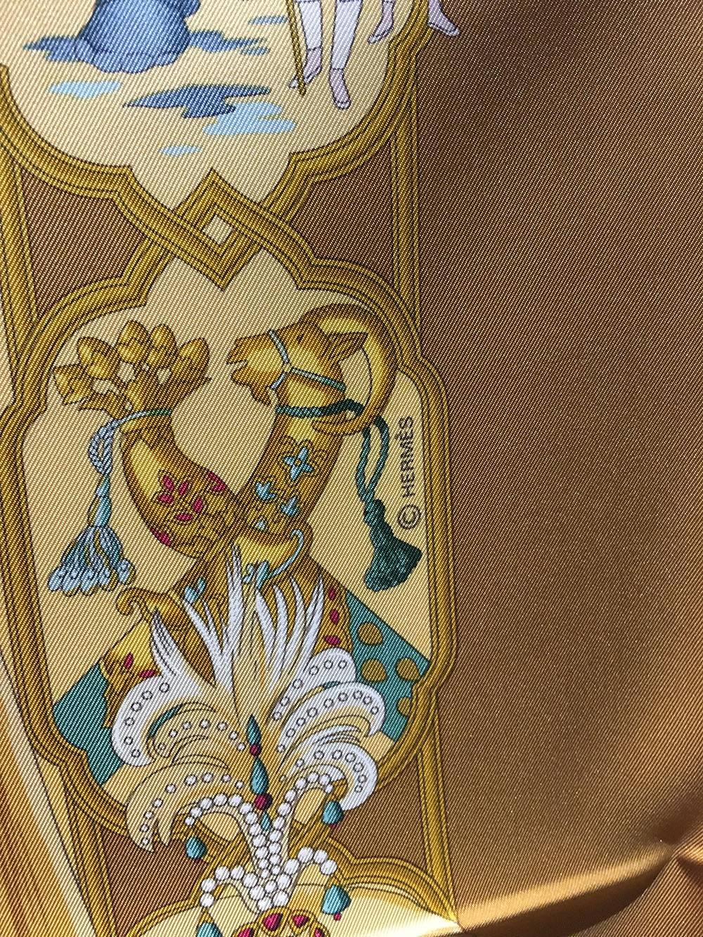 Brown Hermes Vintage Splendeurs des Maharajas Silk Scarf in Gold