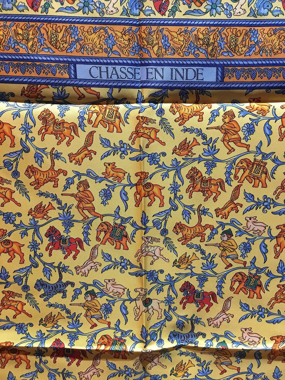 Women's or Men's Hermes Vintage Chasse en Inde Orange Silk Scarf 