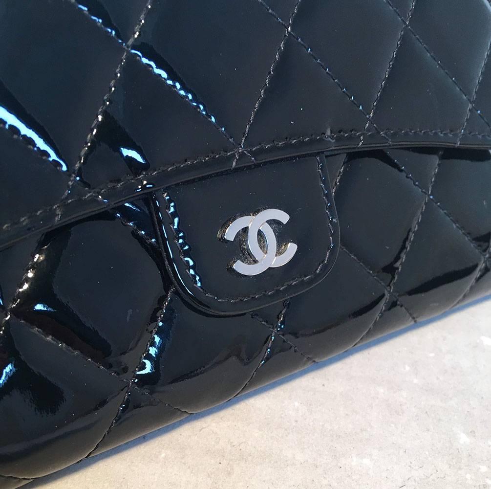 Women's Chanel Black Patent Quilted Tri Fold Wallet