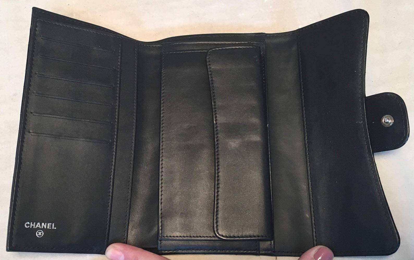 Chanel Black Patent Quilted Tri Fold Wallet 1