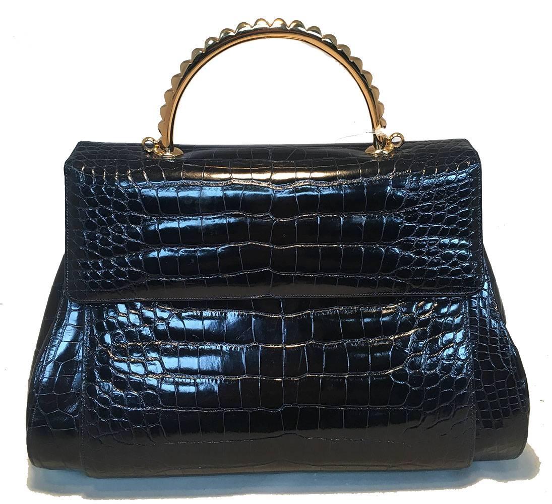 Black Judith Leiber Vintage Navy Blue Alligator Handbag with Lapis Detail