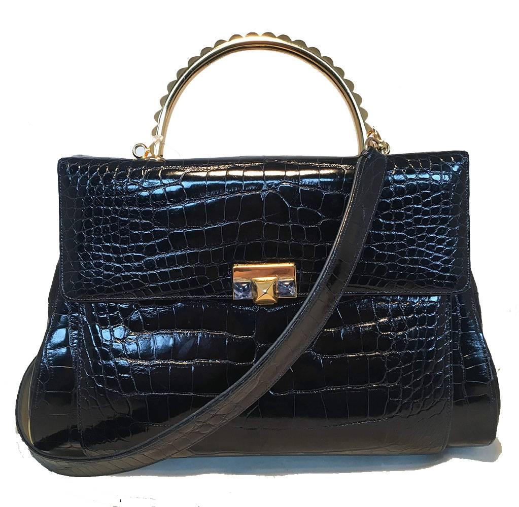 Judith Leiber Vintage Navy Blue Alligator Handbag with Lapis Detail 4