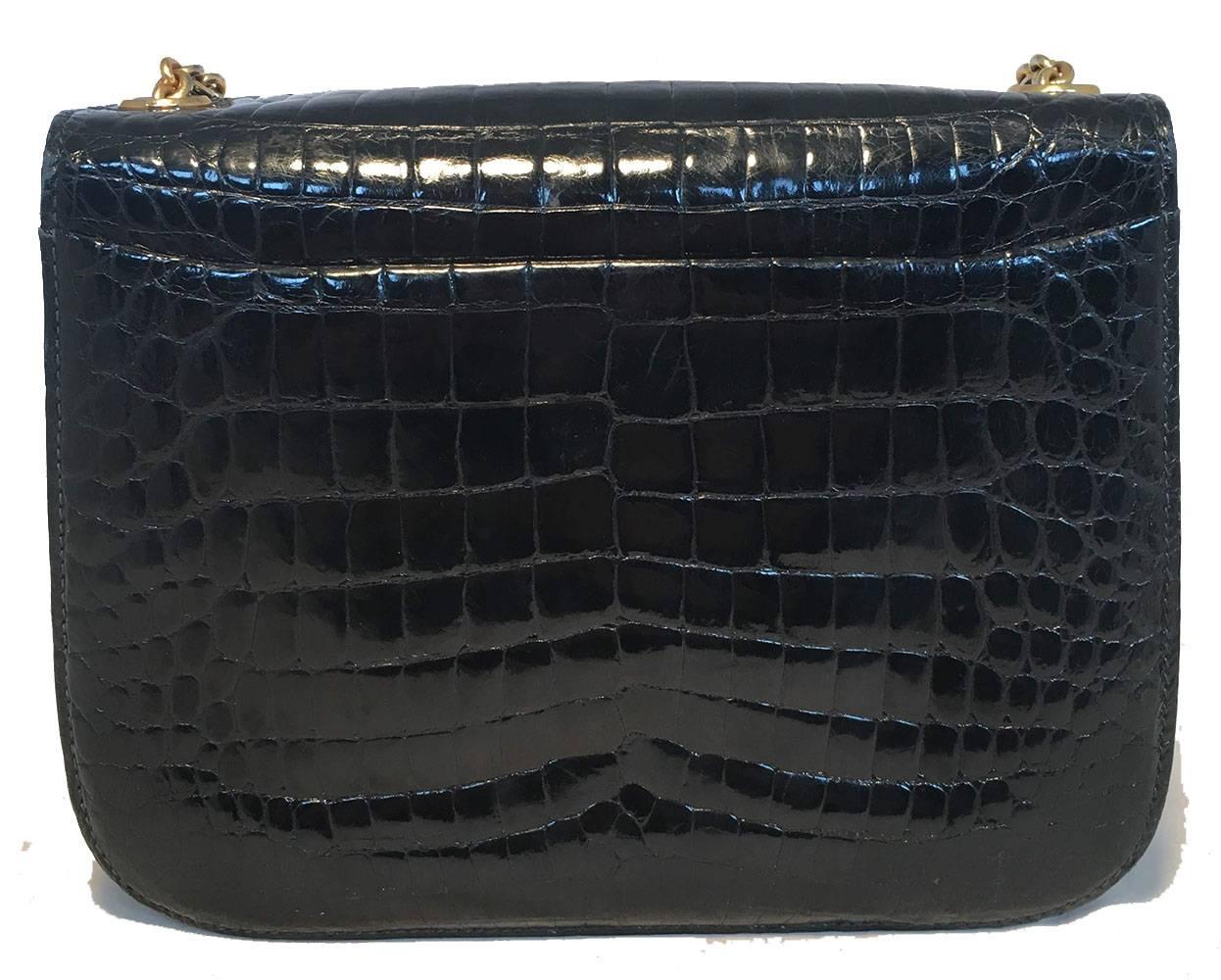 Black Gucci Vintage Navy Blue Alligator Shoulder Bag