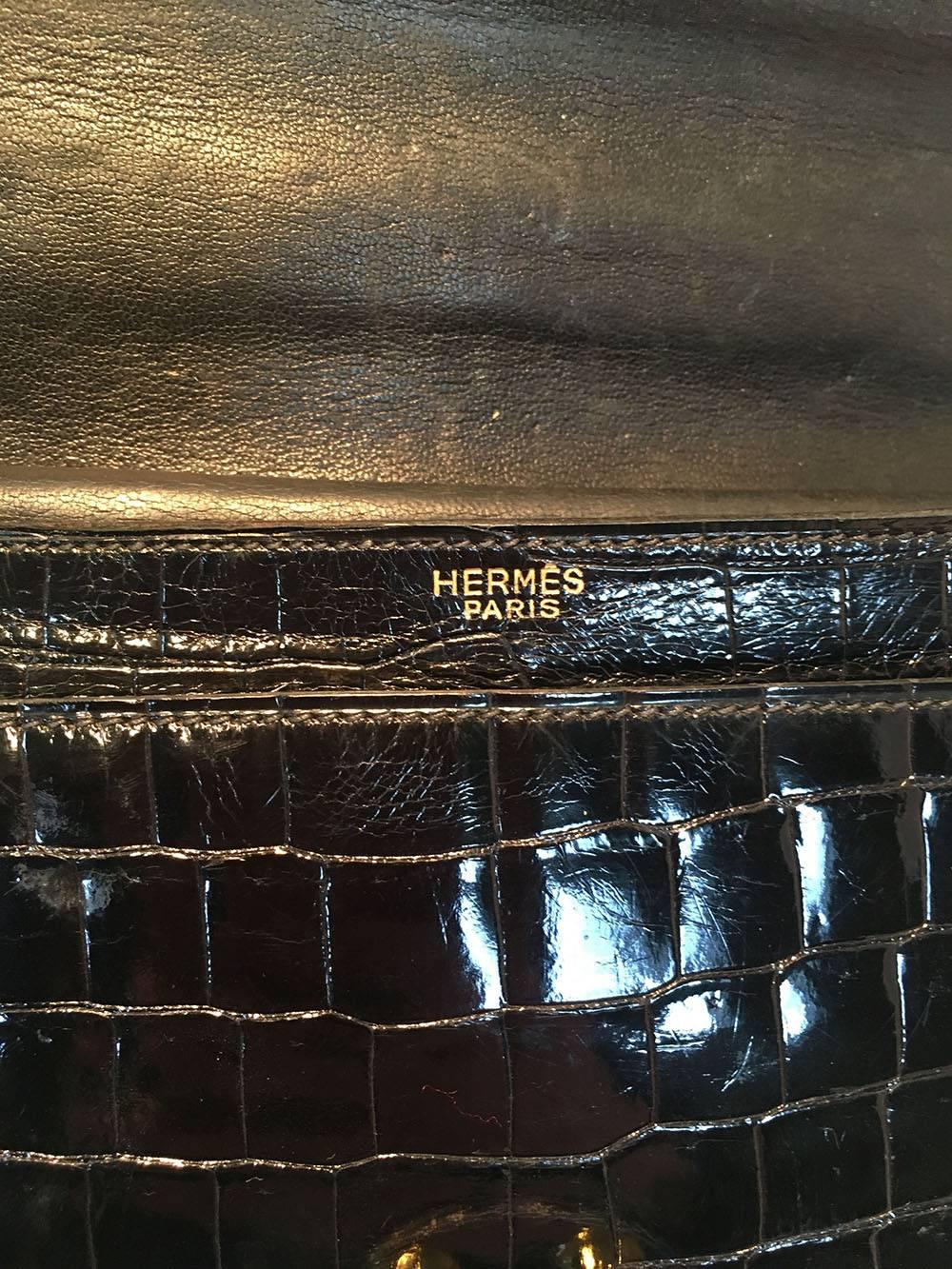Women's Vintage Hermes Black Alligator Handbag c1960s