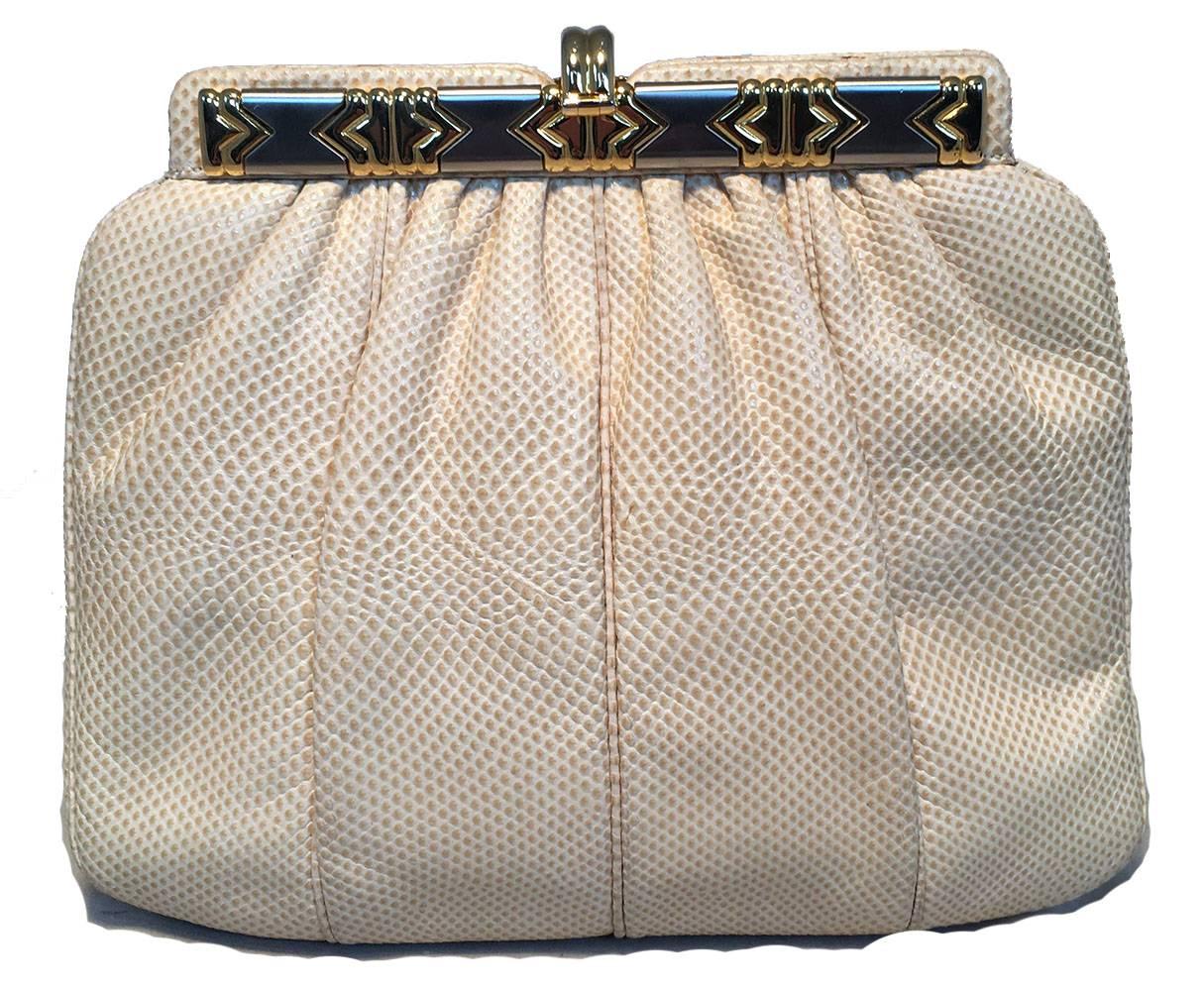 Judith Leiber Beige Lizard Leather Vintage Clutch In Excellent Condition In Philadelphia, PA