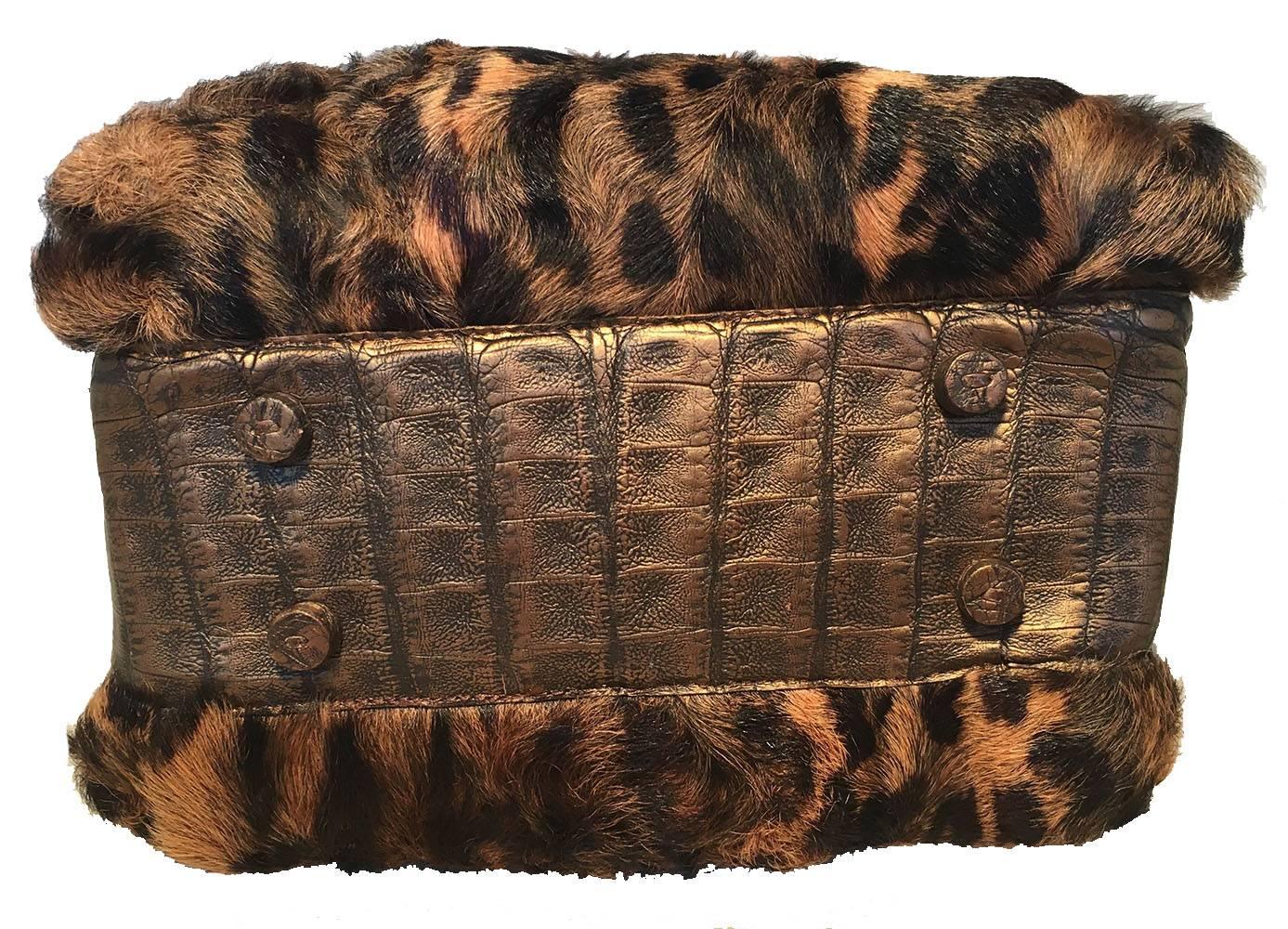 Black Nancy Gonzalez Leopard Print Fur and Crocodile Baguette For Sale