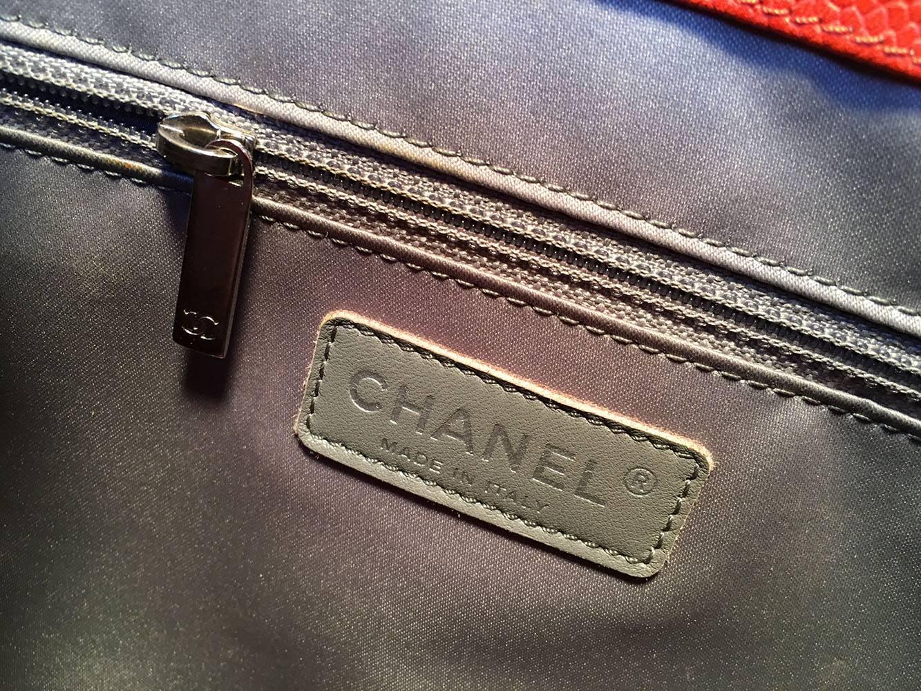 Chanel Dark Red Orange Caviar Quilted Large Shopper Shoulder Bag Tote 4