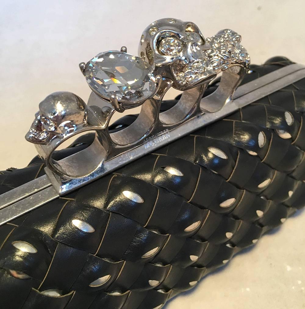 Alexander McQueen Woven Leather Studded Embellished Knuckle Clutch In Excellent Condition In Philadelphia, PA