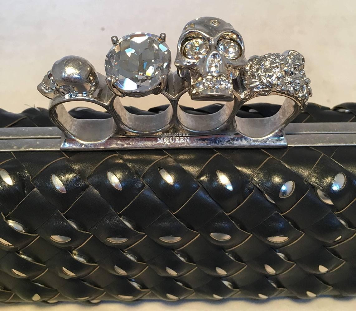 Women's Alexander McQueen Woven Leather Studded Embellished Knuckle Clutch