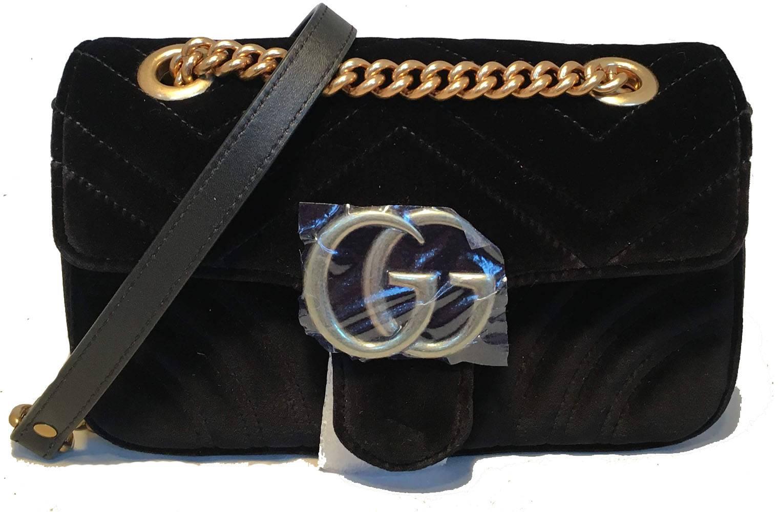 Gucci GG Marmont Mini Black Velvet Shoulder Bag In New Condition In Philadelphia, PA