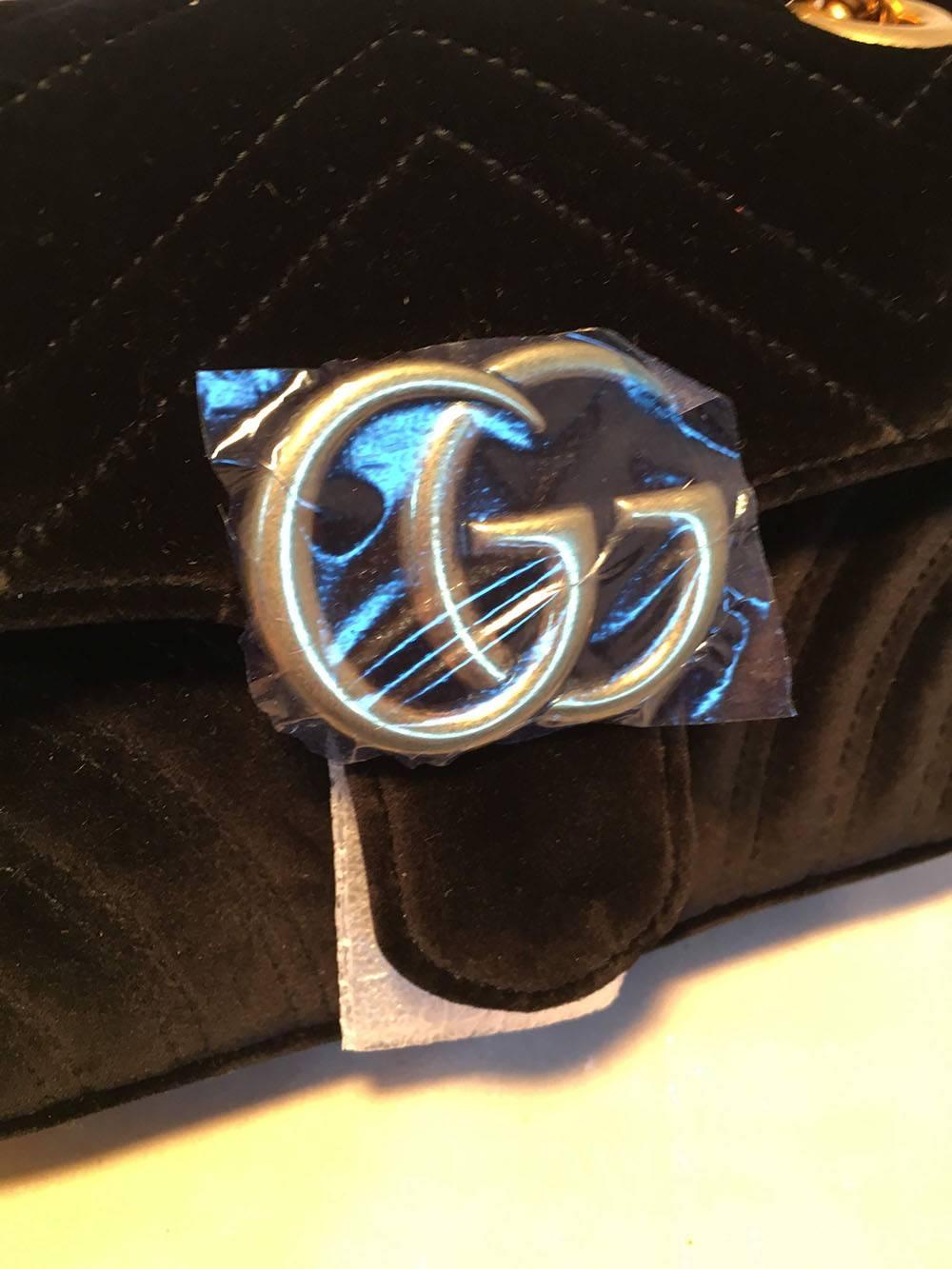 Gucci GG Marmont Mini Black Velvet Shoulder Bag 3