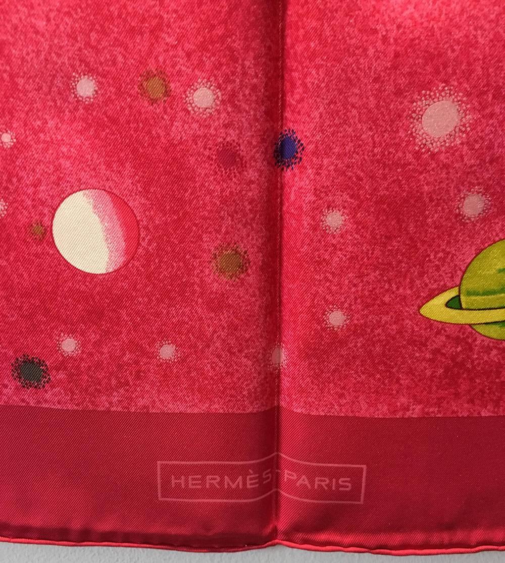 Hermes La Voie Lactee Silk Scarf in Dark Pink In Excellent Condition In Philadelphia, PA