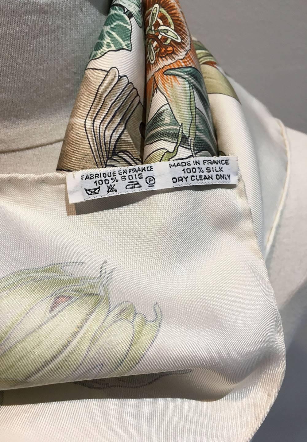 Hermes Passiflores Silk Scarf c1996 in Cream In Excellent Condition In Philadelphia, PA