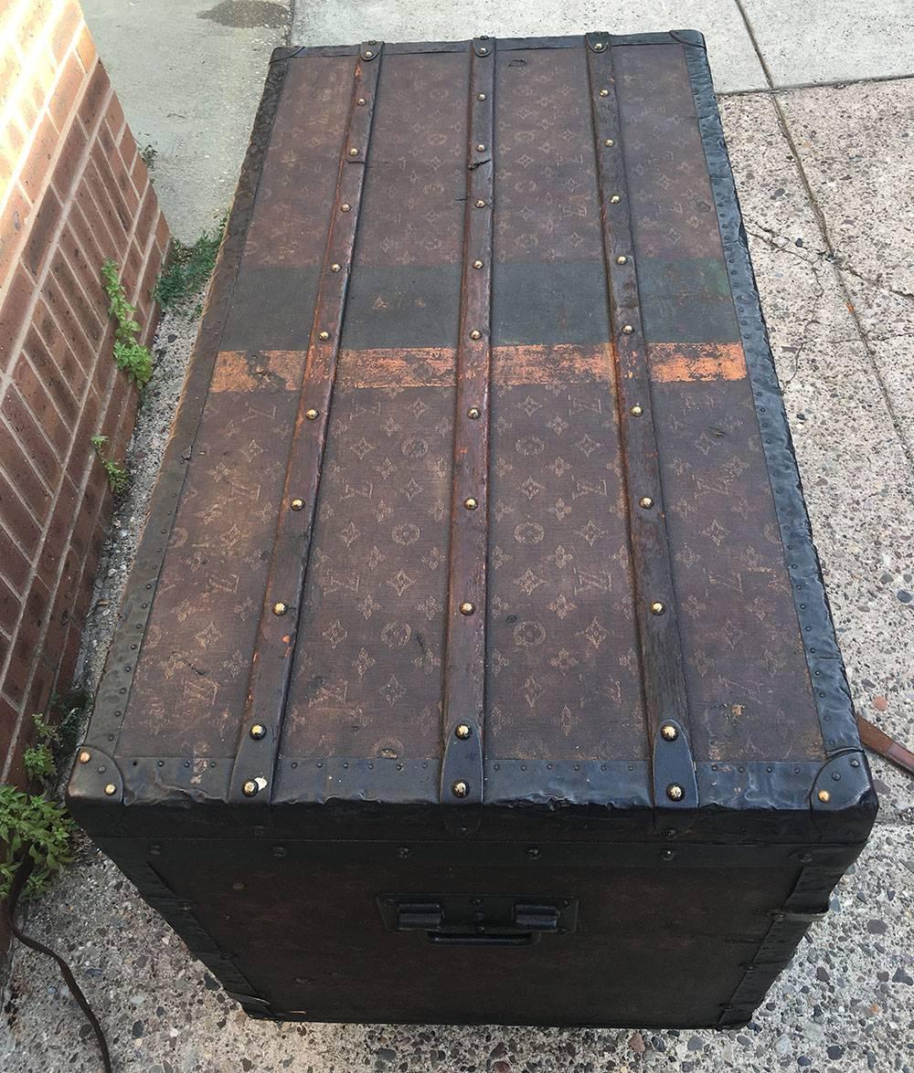 LOUIS VUITTON Antique Steamer Trunk with Orange Green Stripe c1900 1