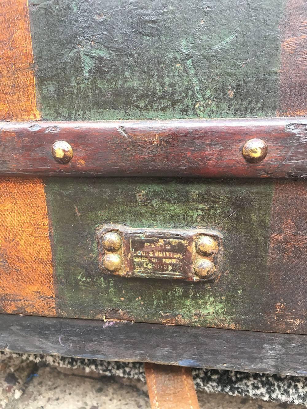 LOUIS VUITTON Antique Steamer Trunk with Orange Green Stripe c1900 4
