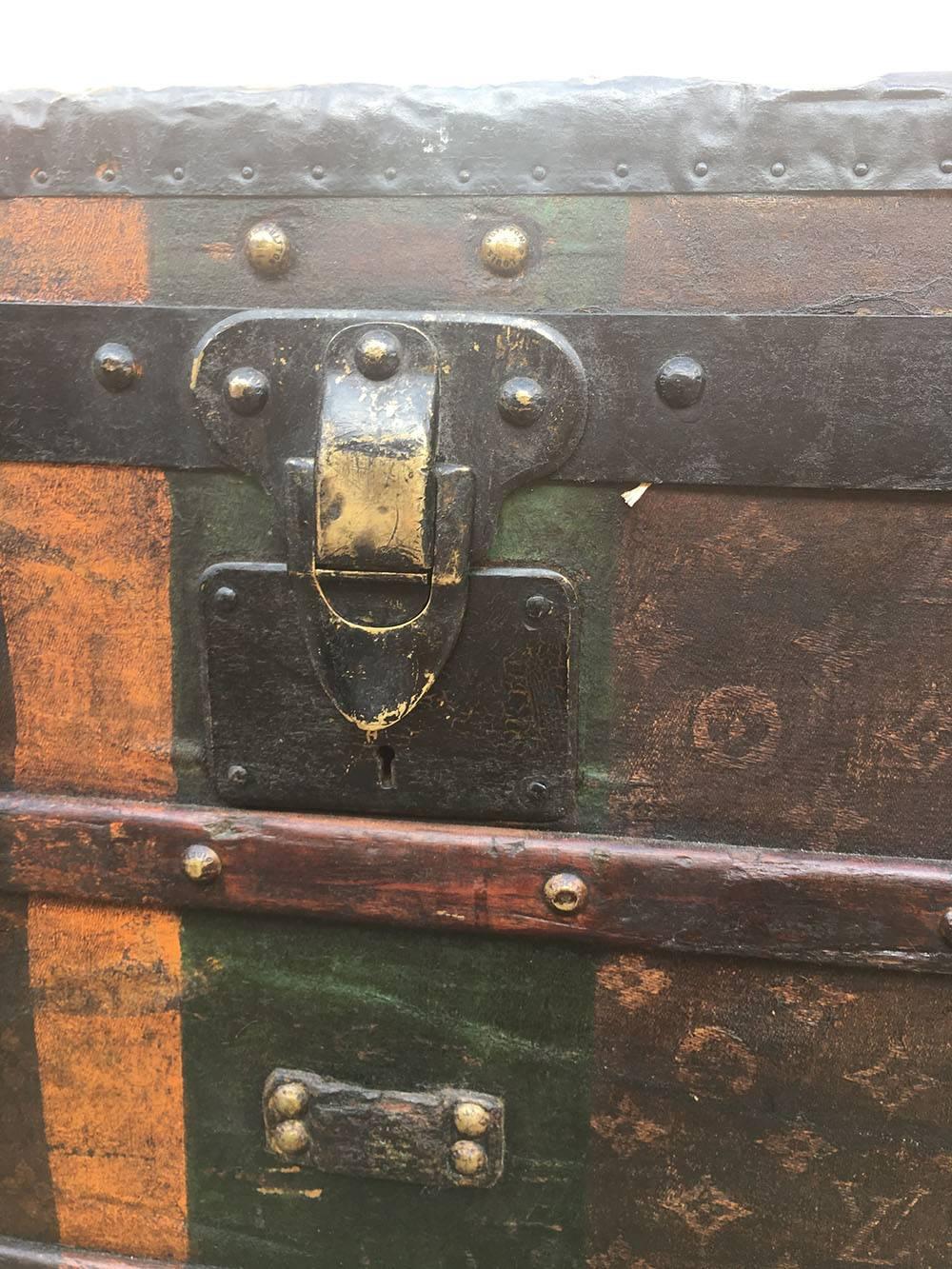 LOUIS VUITTON Antique Steamer Trunk with Orange Green Stripe c1900 5
