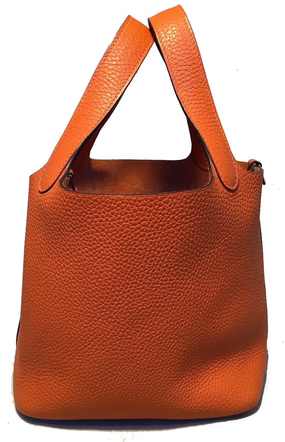Hermes Orange Clemence Leather Picotin PM Handbag In Excellent Condition In Philadelphia, PA