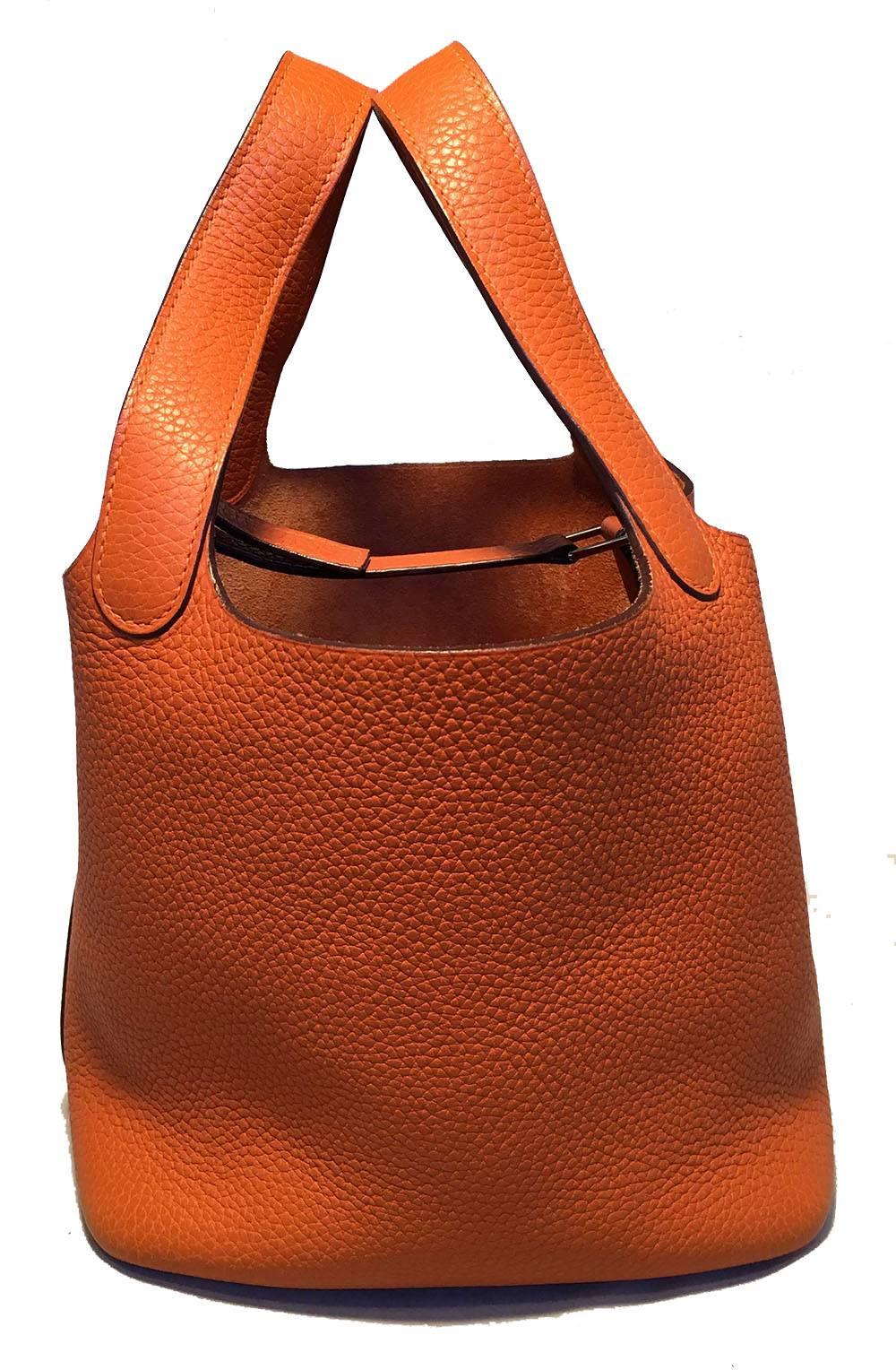 Hermes Orange Clemence Leather Picotin PM Handbag 5