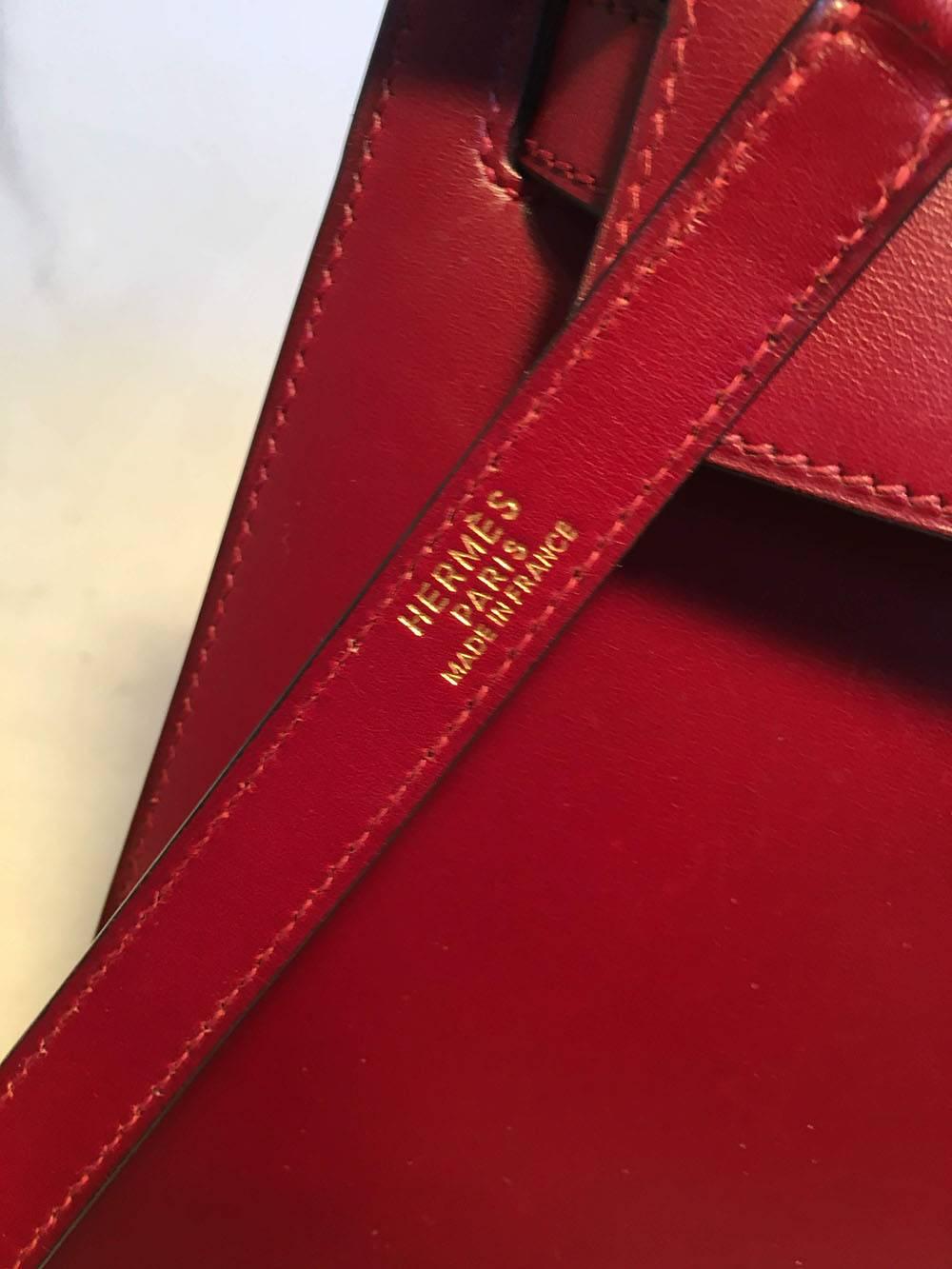 Hermes Vintage Rouge Box Calf 28cm Kelly Bag with Strap 5