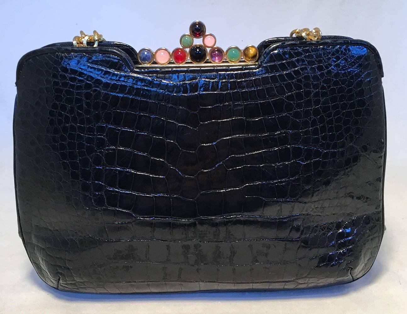 Judith Leiber Vintage Black Alligator Gemstone Detail Shoulder Bag  In Excellent Condition In Philadelphia, PA