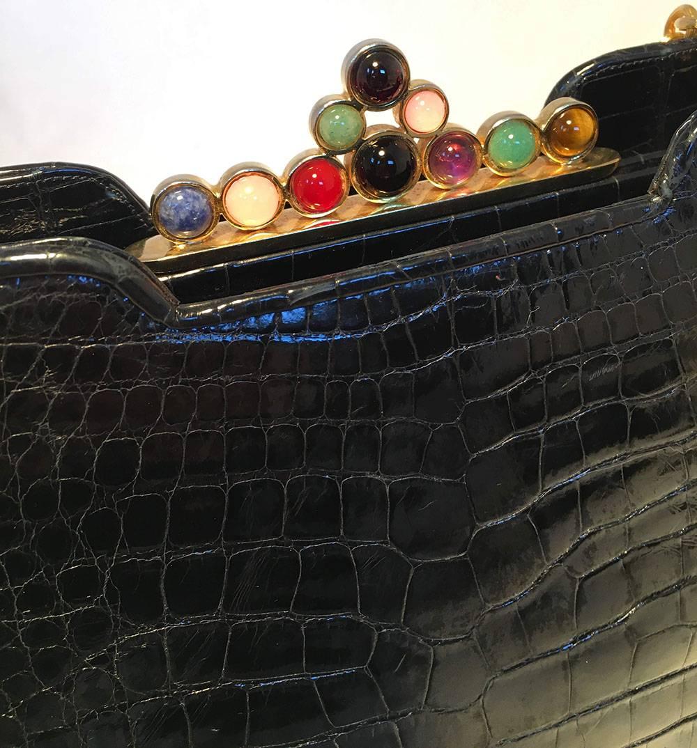 Judith Leiber Vintage Black Alligator Gemstone Detail Shoulder Bag  1