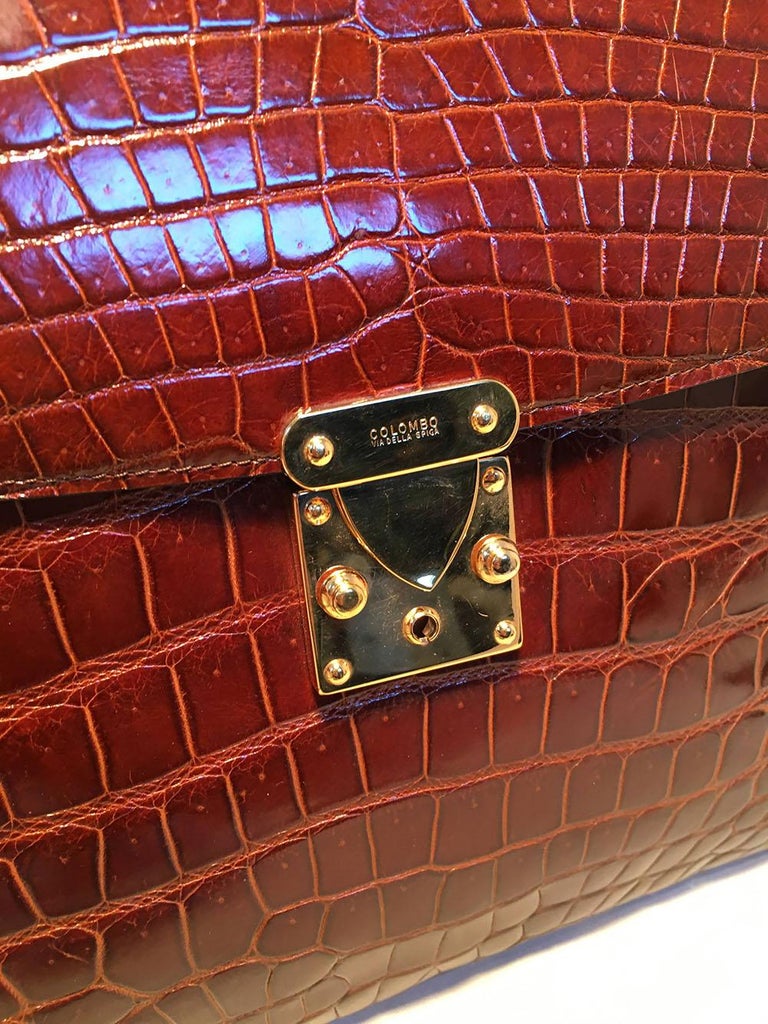 Colombo Vintage Tan Crocodile Portfolio Clutch For Sale at 1stDibs