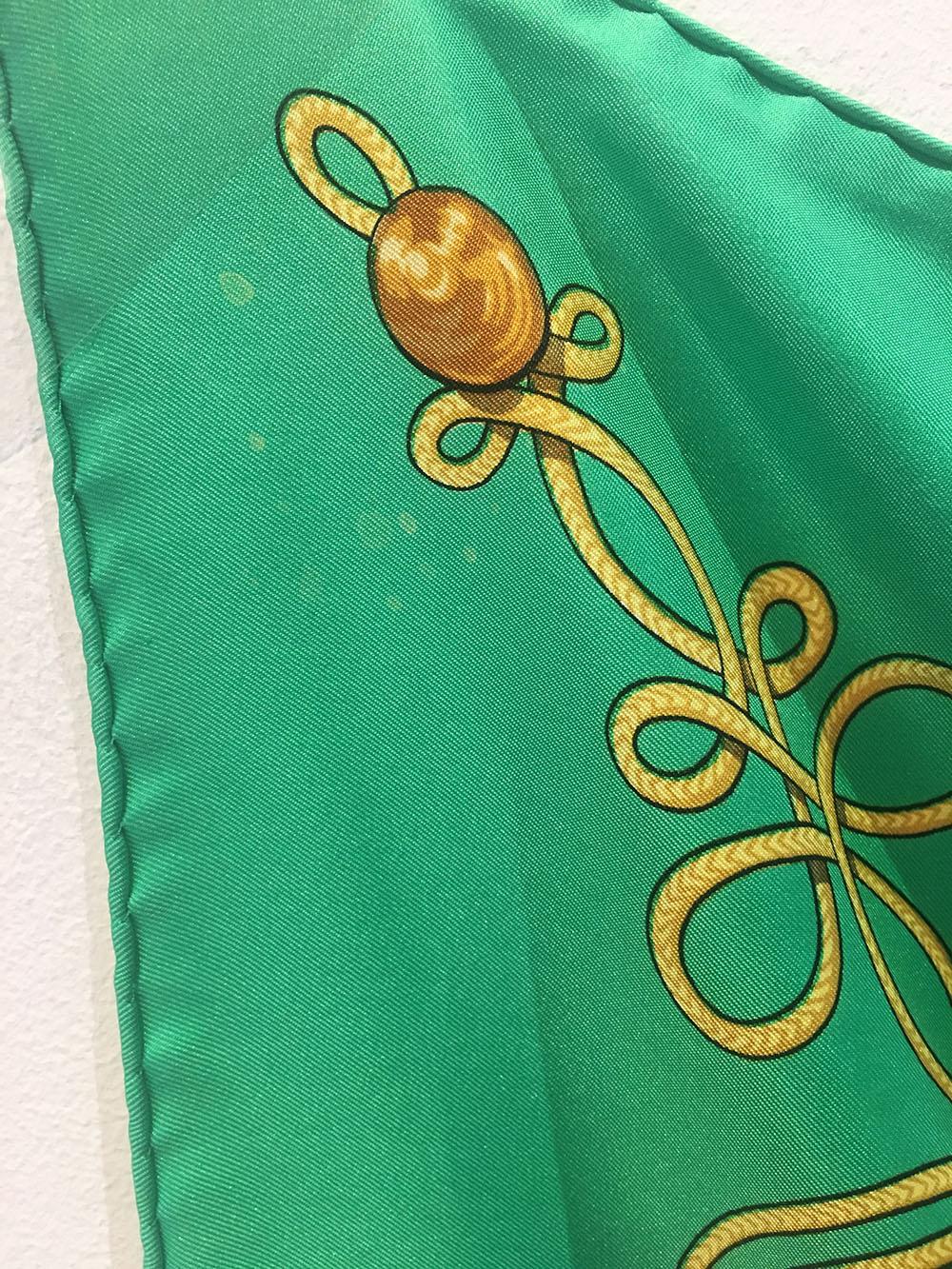 Hermes Vintage Brandebourgs Silk Scarf in Green c1970s 4
