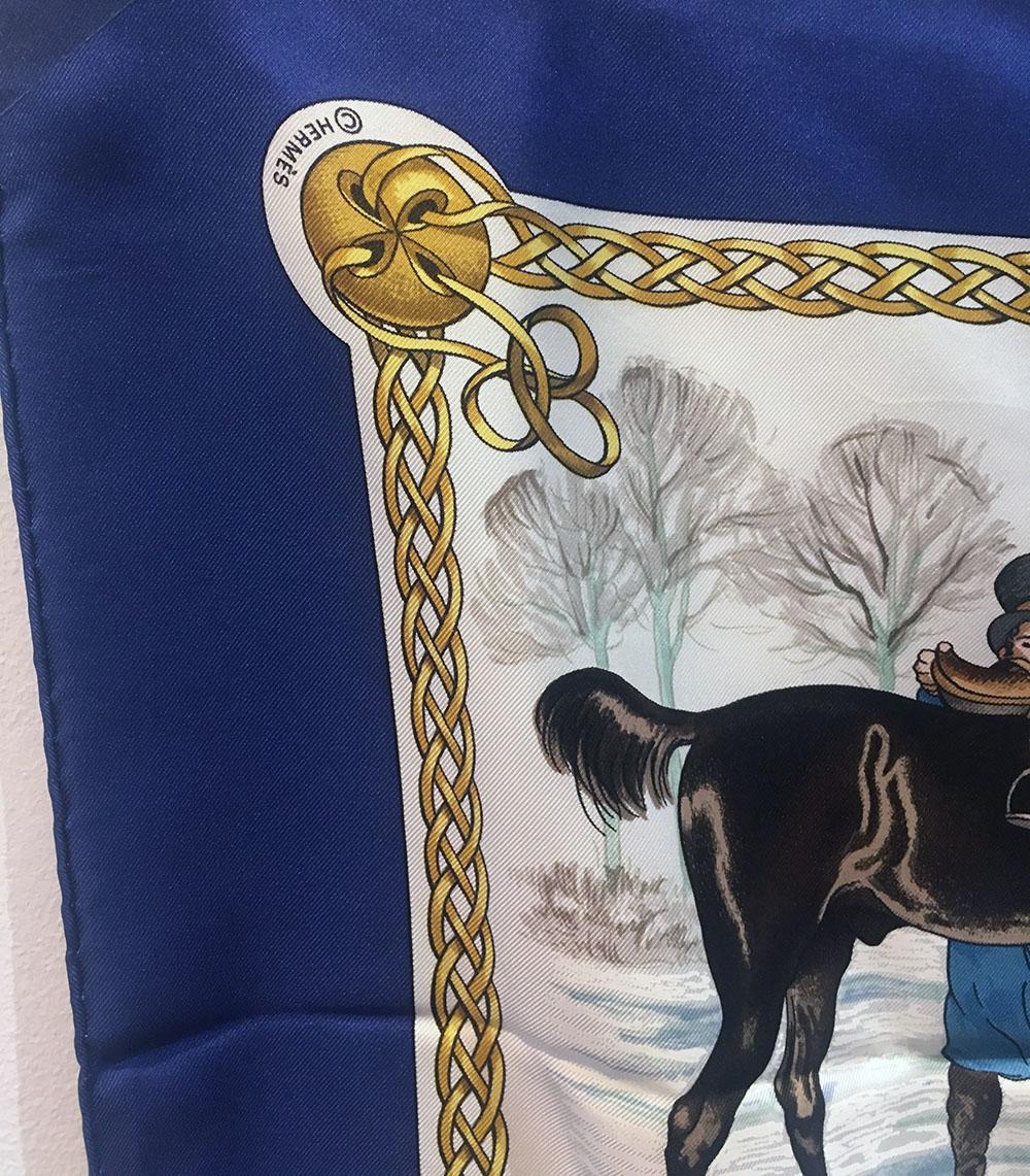 Hermes Vintage Les Robes Silk Scarf in Navy c1960s In Excellent Condition In Philadelphia, PA