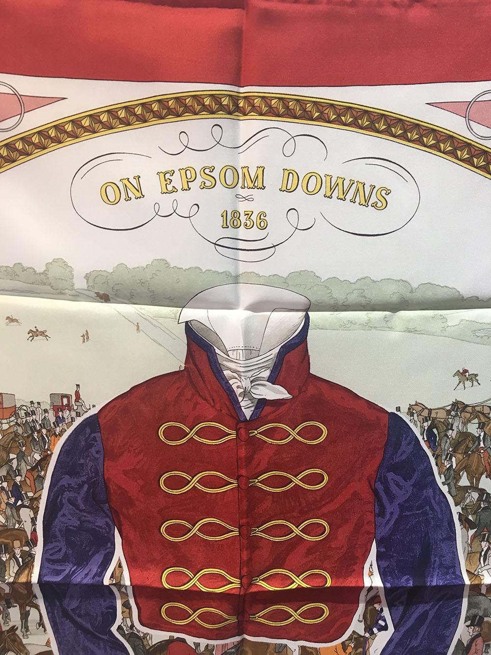 Women's or Men's Hermes Vintage On Epsom Downs Silk Scarf, circa 1970s in Red