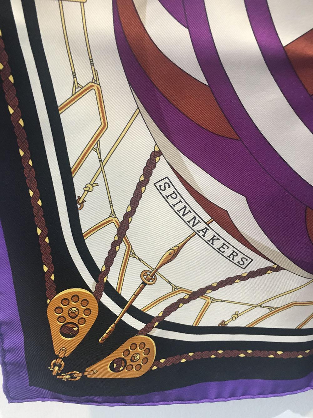 Gray Hermes Vintage Purples and Gold Spinnaker Silk Scarf, circa 1980s