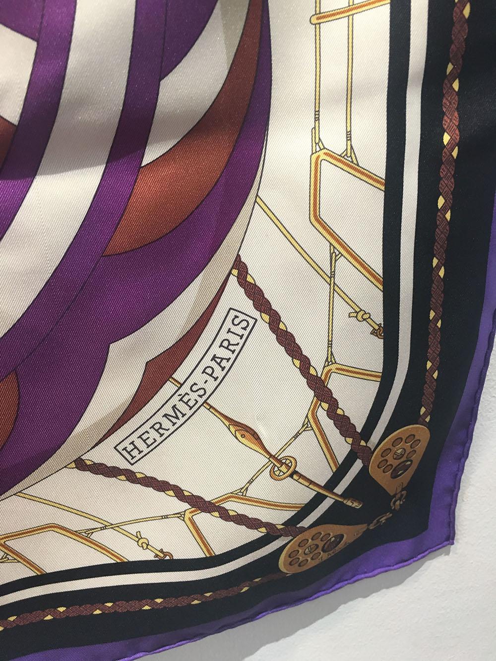 Hermes Vintage Purples and Gold Spinnaker Silk Scarf, circa 1980s In Excellent Condition In Philadelphia, PA