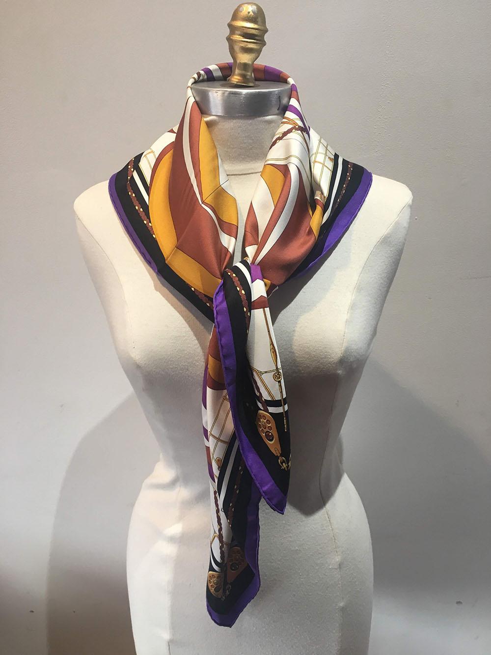 Hermes Vintage Purples and Gold Spinnaker Silk Scarf, circa 1980s 2