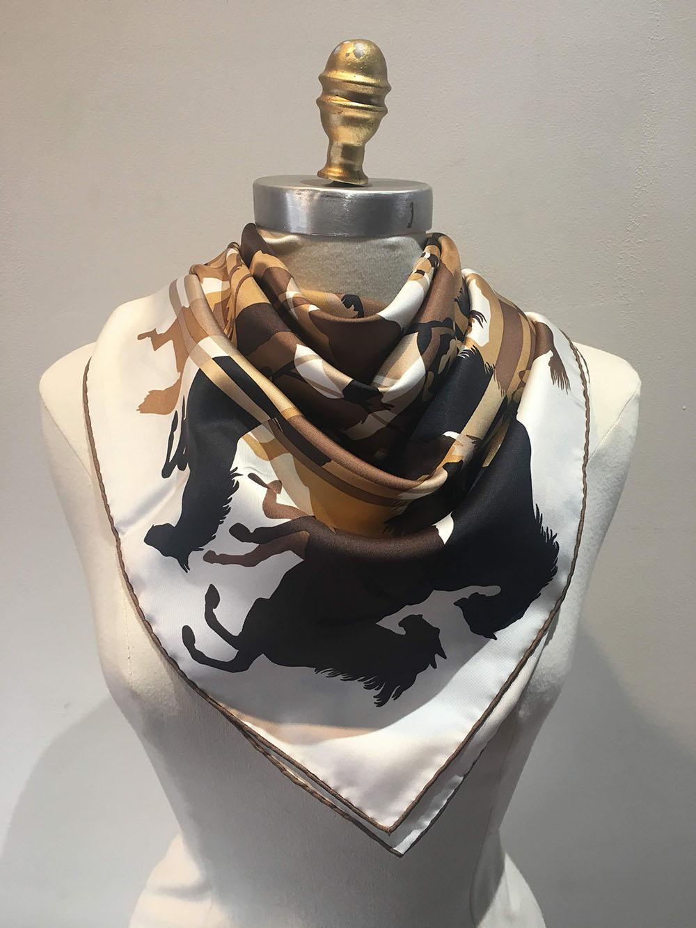 Women's or Men's Hermes Ex Libirs en Camouflage silk scarf in Tan black and white