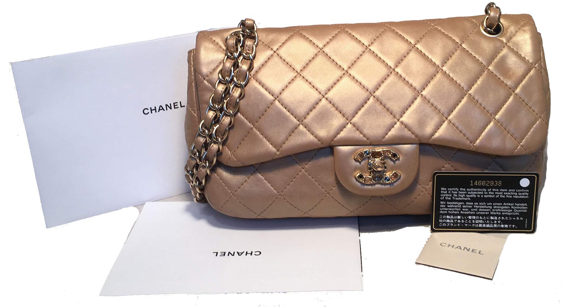 Chanel Rare Quilted Gold Leather Gemstone Closure Classic Flap Shoulder Bag 3