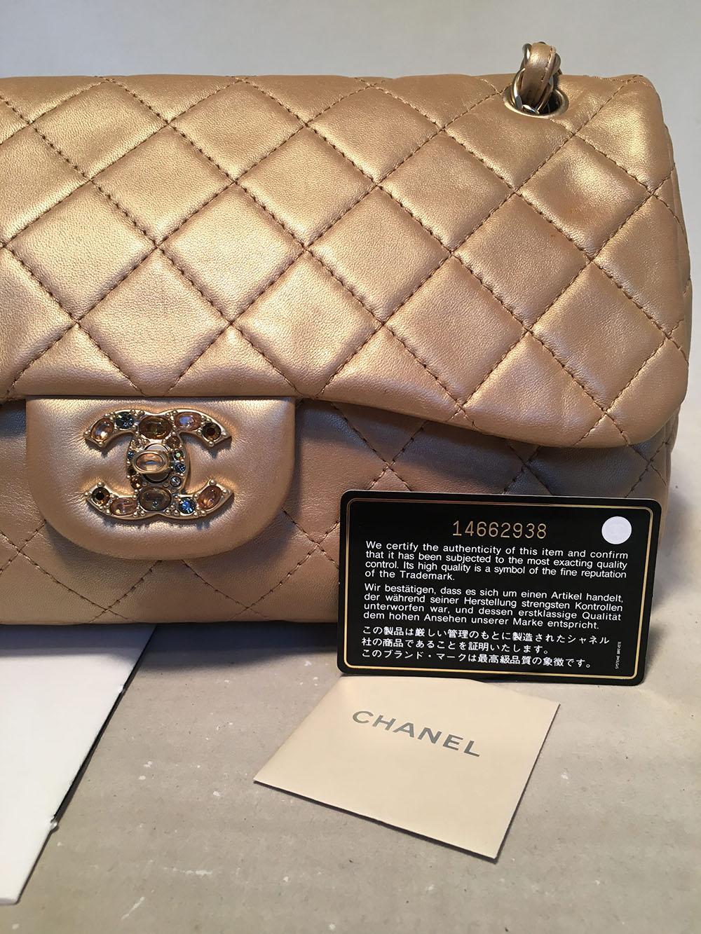 Chanel Rare Quilted Gold Leather Gemstone Closure Classic Flap Shoulder Bag 4