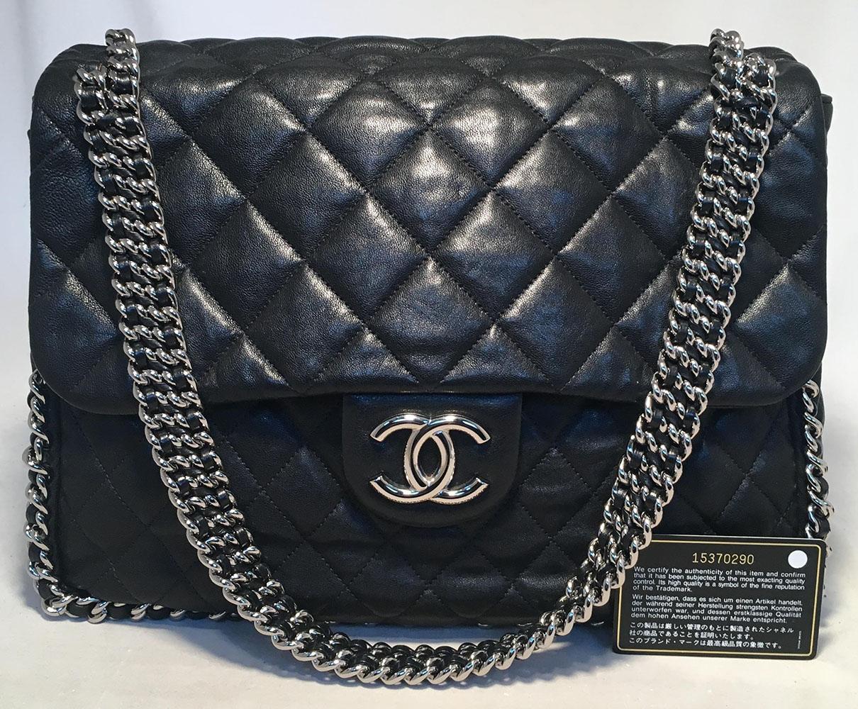 Chanel Black Quilted Leather Chain Trim Classic Maxi Flap Shoulder Bag 1