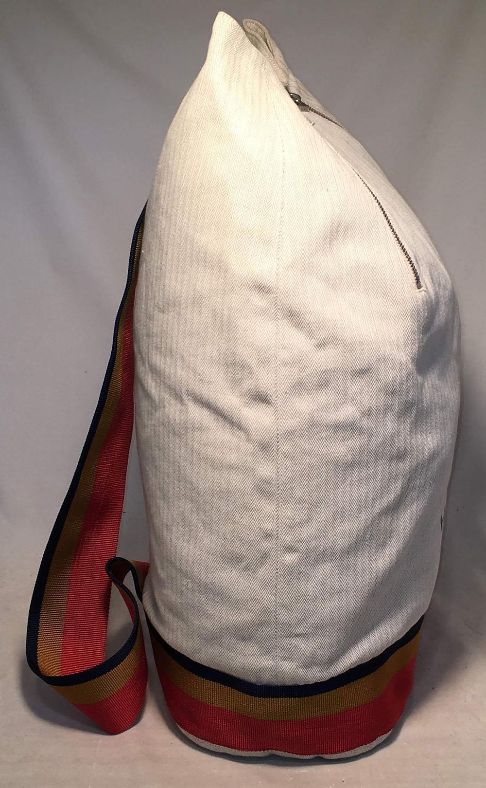 Hermes Herringbone Canvas Sling Backpack Shoulder Bag In Good Condition In Philadelphia, PA